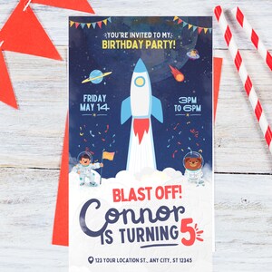 Editable Outer Space Birthday Invitation Template, Printable Birthday Party Invitations, Digital Kids Party Invite, Digital Bday Card Invite