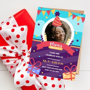 Editable Birthday Invitation Template, Printable, Birthday Party Invitations, Personalized  Digital Editable Kids Party Invite Bday Card