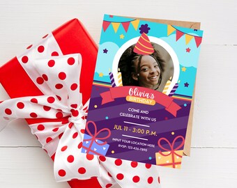 Editable Birthday Invitation Template, Printable, Birthday Party Invitations, Personalized  Digital Editable Kids Party Invite Bday Card