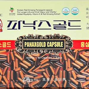 6Years Korean Red Ginseng Panax Gold Capsule – Natural Saponin Superfood, 620mg x 60 Capsules x 3 Boxes
