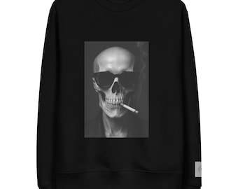 Svartvit monokrom eko-tröja med dödskalle – Unisex ekologisk bomull, hållbart streetwear