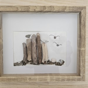 Beach sea glass driftwood picture &quot;take your time&quot; Baltic Sea gift souvenir holiday sea sailing boat boat passepartout