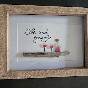 Beach sea glass driftwood picture &quot;take your time&quot; Baltic Sea gift souvenir holiday wine passepartout glass