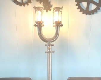 ILLUMINOX HEAVY Stainless Steel Floor Light FuturePunk / SteamPunk Lamp - Bolted / Valve Industrial Edison Style Bulb- 5' Floor Lamp