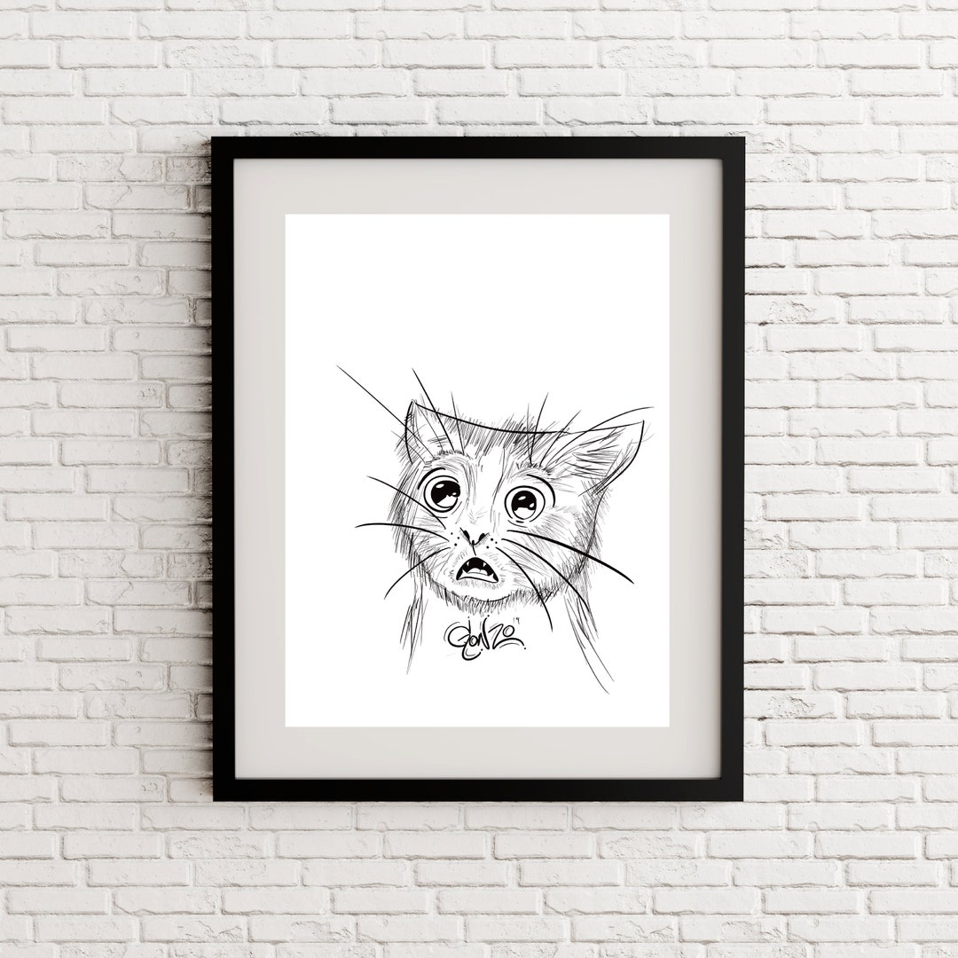 PRINTABLE scaredy-cat Sketch Digital Download Art Print Poster Artwork ...