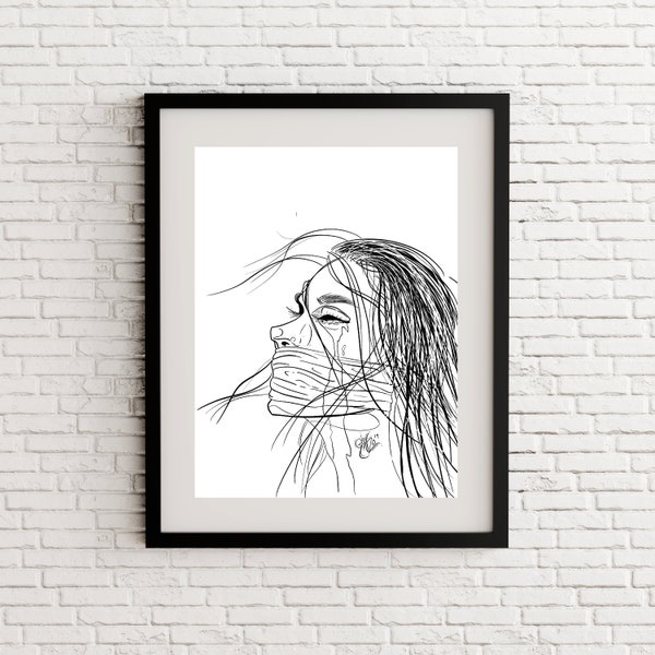 PRINTABLE Silenced Graphic Art Print Digital Download Poster Artistic Ink Sketch Drawing Downloadable Unframed Various Aspect Ratios