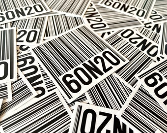 60N20 BARCODE SLAPS - High Qualility Graffiti Stickers - Die Cut Waterproof Decals - Street Slap Throwies - Bumper / Laptop Decals  3-inch