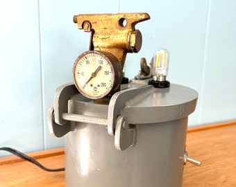 Dive Canister Lamp - Vintage Pressure Tank Steampunk Light - 110/120V Industrial Edison Bulbs - Machine Age Military Desktop Lamp - Green