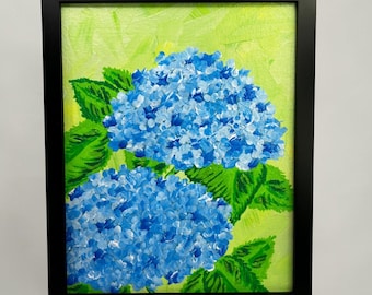 Hydrangea Blues 8x10 Framed Original Acrylic Floral Theme Wall Art Home Decor