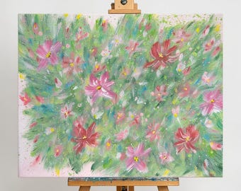 Flowering 2 Original Acrylic Painting Floral Wall Art On 8x10 Stretched Canvas