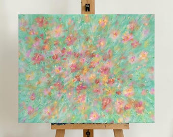 Flowering 6 Original Acrylic Floral Painting On Stretched Canvas 8x10" Wall Art