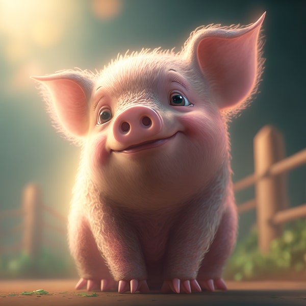 Smiling Little Pig in the Sunbeam Digital Art Print