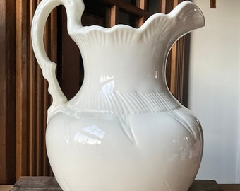 Large, Hand Made Ceramic, White Water Pitcher