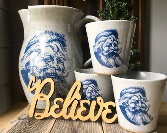 Santa Pottery, Vintage Pitcher and Mugs