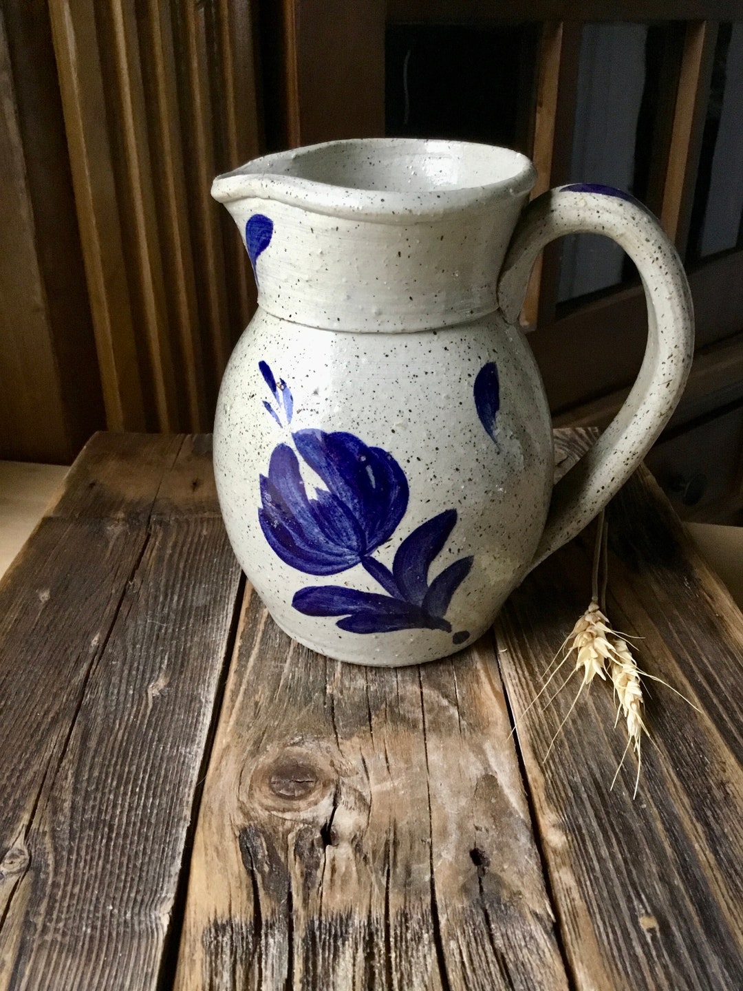 Maloney Pottery Mini Pitcher, Cobalt Blue Flower Design, Lightfoot