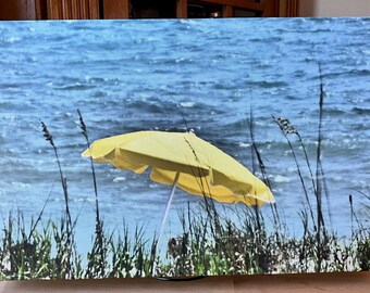 Coastal Wall Art, Yellow Beach Umbrella on Canvas