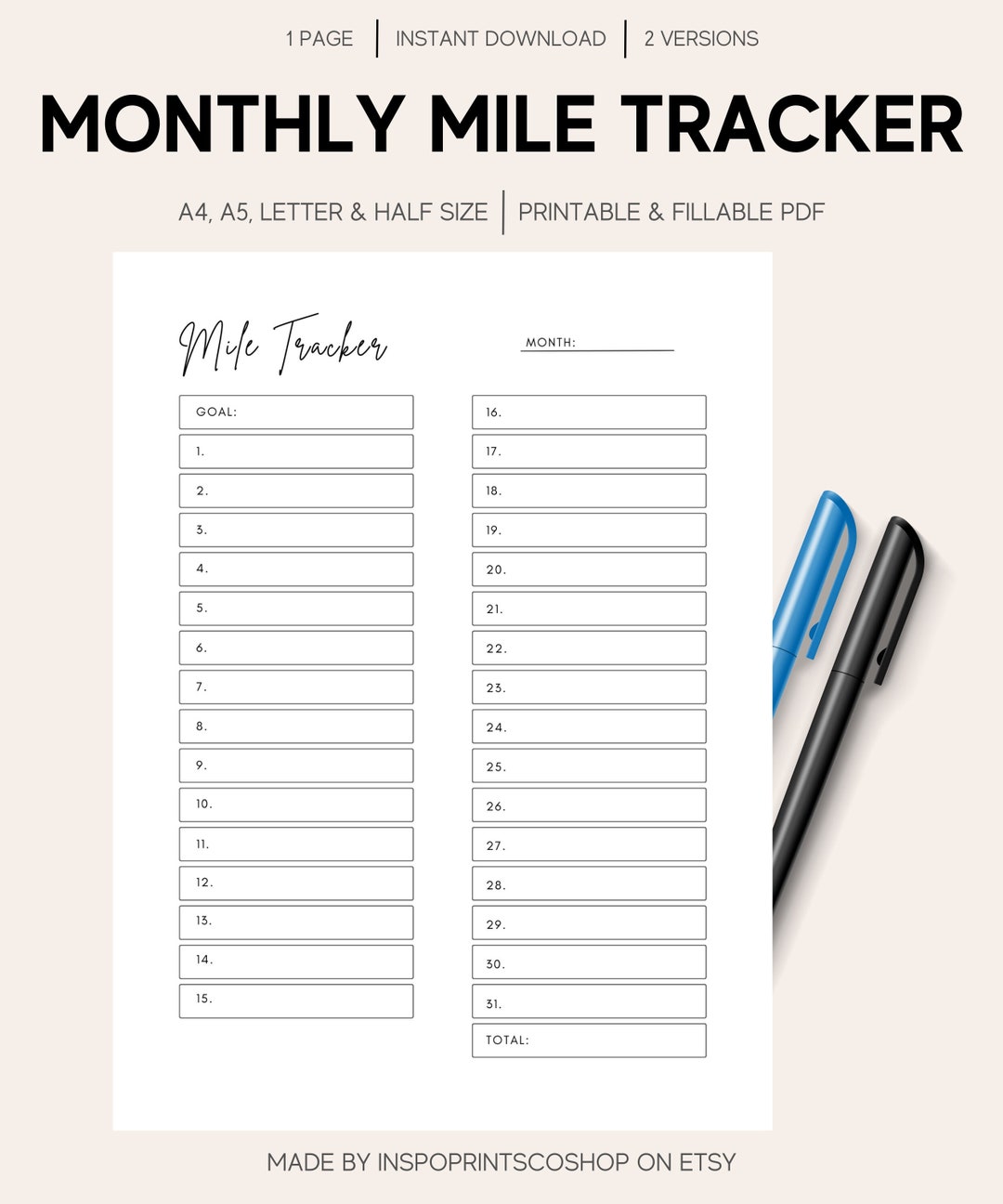 Monthly Mile Tracker Printable Running Tracker Walking Etsy