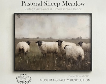 pastorale des moutons | Art paysager de ferme vintage | Téléchargement numérique imprimable #0006