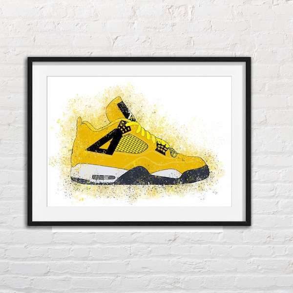 Lightning Jordan 4 Art Print, Jordan Art Print, Sneaker Wall Decor, Jordan 4 Wall Art, Kids Bedroom Poster, Teenager Sneaker Theme Bedroom