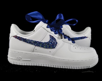 Custom Nike Air Force 1 AF1 Bridal Wedding Shoes Swarovski Crystals Pearls Rhinestone Personalized Name Date Satin Laces White Comfort Dance