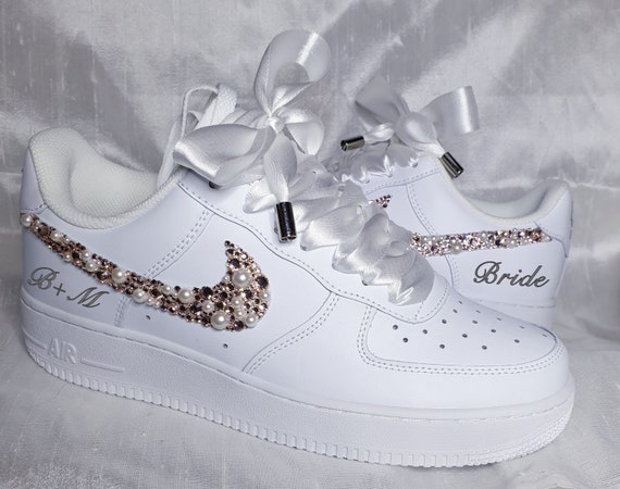 Custom Nike Air Force 1 AF1 Bridal Wedding Shoes Swarovski 