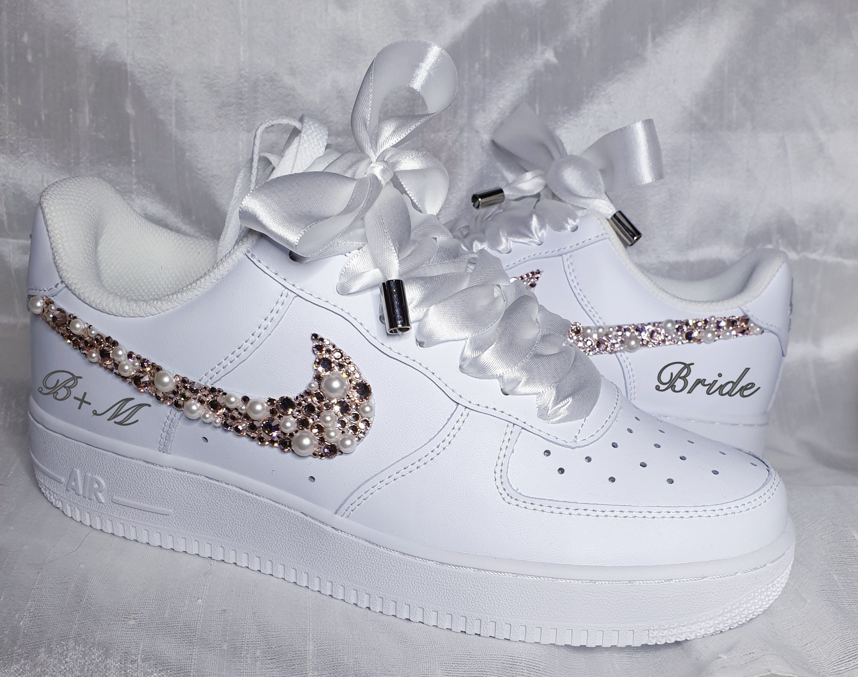 Custom Nike Air Force 1 AF1 Bridal Wedding Shoes Swarovski Crystals Pearls  Rhinestone Personalized Name Date Satin Laces White Comfort Dance - Etsy