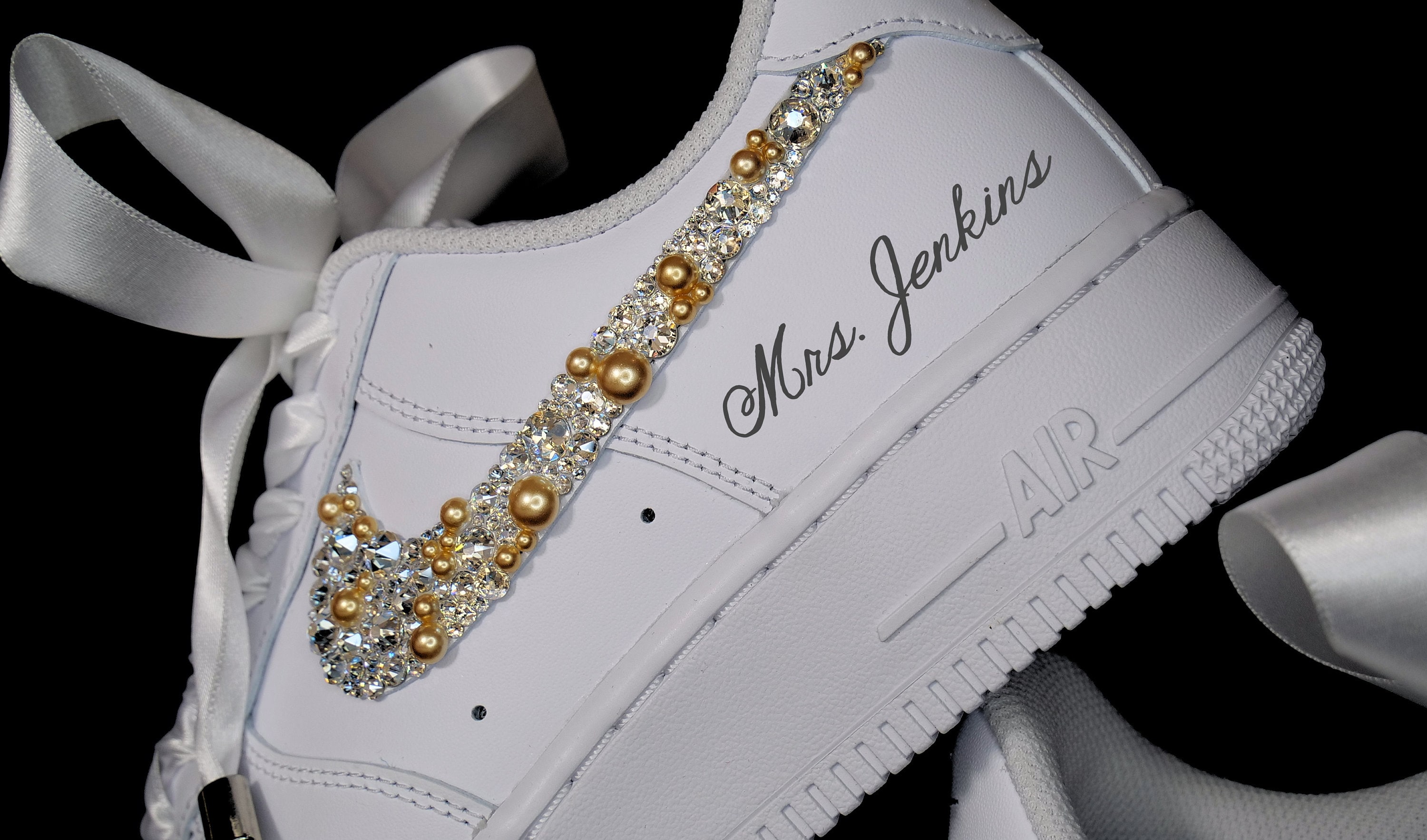 Pearl Women Nike Air Force 1 Low Shoes Bedazzled Nike Bling Nike AF1 Bling  Wedding Dancing Shoes