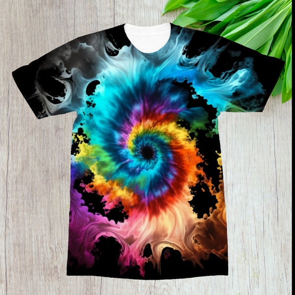 Epic Rainbow Swirl Tie Dye T-Shirt - Vivid Psychedelic Design for Surfers, Beach Lovers, and Festival Goers