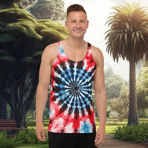Red White Blue Tie Dye Tank Top - Fourth of July Graphic Tank