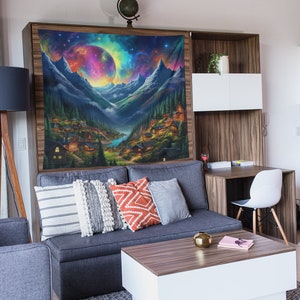 Mystical Town Hidden in the Mountains Wall Tapestry