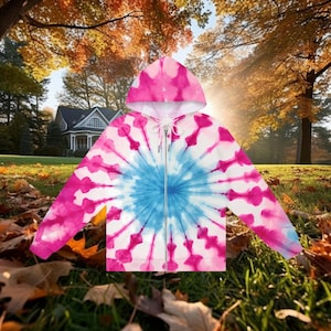Cotton Candy Tie-Dye Fall Jacket - Vibrant and Cozy Hoodie - Perfect for Fall