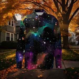 Mens Cosmic Galaxy Buttondown Starry Space Longsleeve Button up - Classy Date Night Shirt