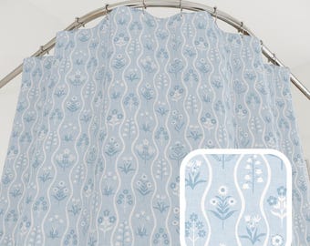 Soft Light Blue Wildflower Boho Floral Shower Curtain | Cottagecore Traditional Pattern