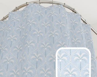 Preppy Coastal Palm Tree Pattern Shower Curtain - Light Blue