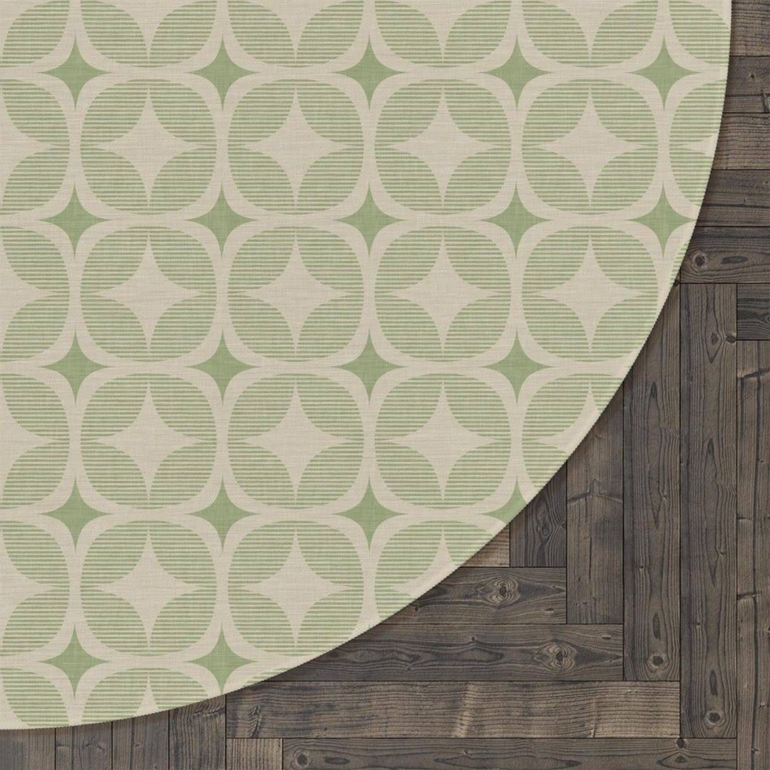 Mid Century Modern Geometric Pattern Round Rug | Sage Green Circular ...