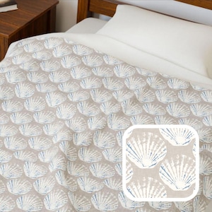 Coastal Seashell Velveteen Plush Blanket, Beachy Beige Throw