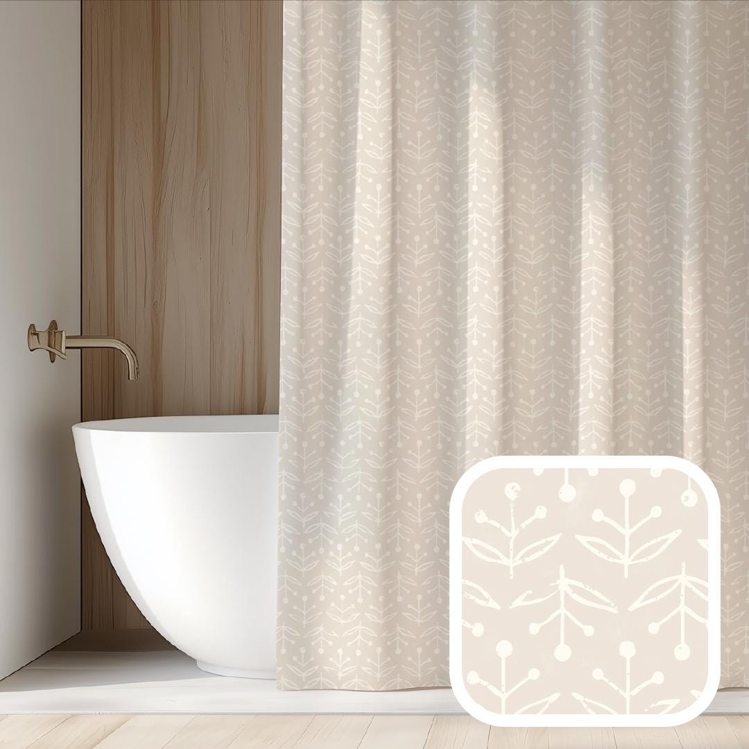 Scandi Minimalist Neutral Stem Pattern Shower Curtain | Modern Minimal ...