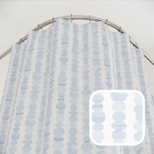 Coastal Stacked Pebble Stones Stripe Shower Curtain | Soft Grey Blue