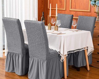 Skirted Crepe Chair Covers for Dining Room & Living Room, High Stretch spandex Removable Washable Dining Chair Covers