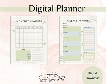 Digital Planner Bundle for Monthly, Weekly, and Daily Life Planning, Daily Planning for Wellness and Meals, Planner for Goal Tracking