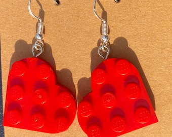 Valentine's Day Heart Earrings, Pink and Red, Handmade with Lego® • Gift for Mom • Gift for Wife