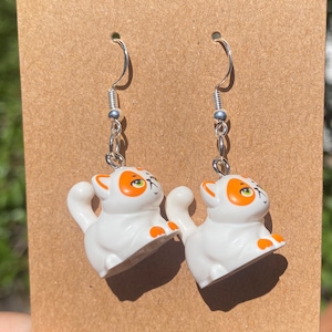 LEGO Chonky Cat earrings, White/Brown Handmade with Lego®