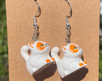 LEGO Chonky Cat earrings, White/Brown Handmade with Lego®