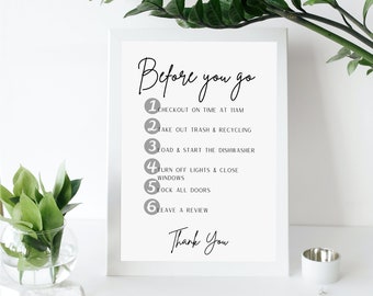 Airbnb Guest Checkout Sign Template | Editable Host Instructions (Digital Download)