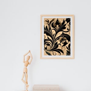 Abstract Floral Print Digital Print Wall Art Black And Gold Floral Pattern Abstract Art Gift For Her