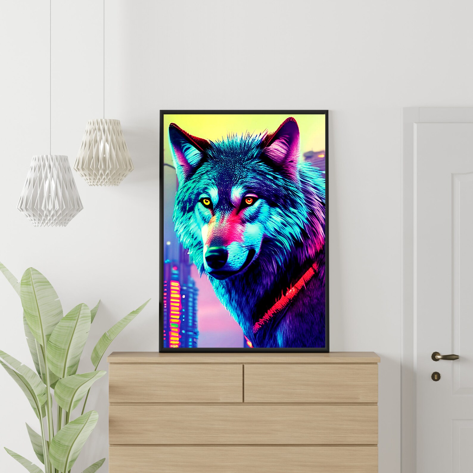 Wolf Digital Print Wall Art Downloadable Print Cyberpunk Wall Art Wolf ...