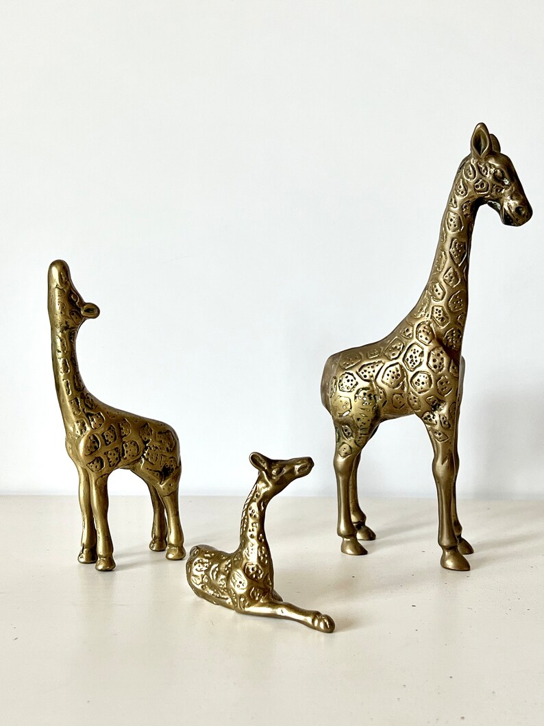 Vintage Brass Giraffe Figurines Brass Giraffe Trio Brass Etsy