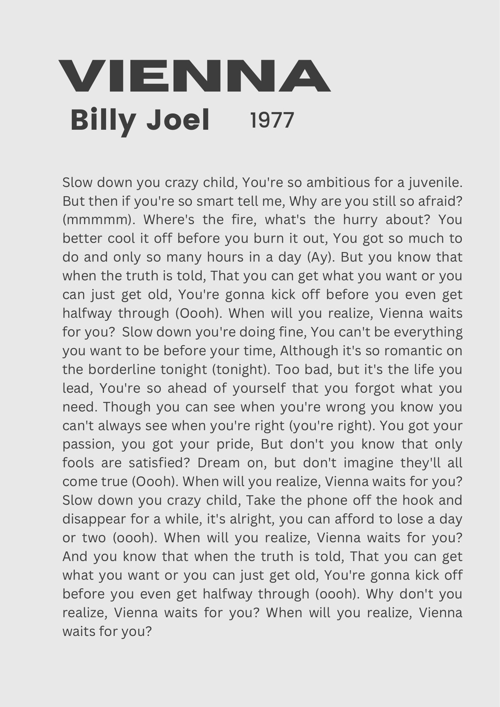 Digital Download Poster vienna Billy Joel - Etsy