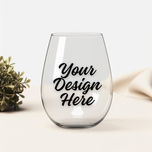 Realistisches Stemless Weinglas Mockup | Perfekt für Hochzeiten, Braut & Bräutigam Designs | Printfertige Produktfotografie