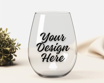 Realistic Stemless Wine Glass Mockup | Perfect for Weddings, Bride & Groom Designs | Printify-Ready Product Photography